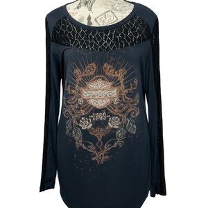 Harley Davidson Women’s Lace Long Sleeve Crest Graphic Top Size 2X